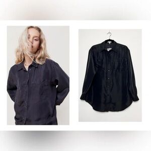 NWOT Silence + Noise Black 100% Washable Silk Oversized Minimalist Blouse Sz M